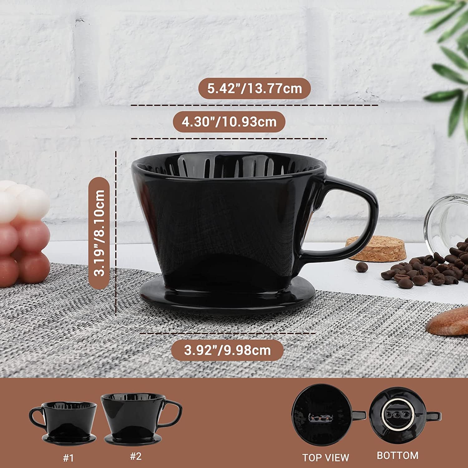 Black Ceramic Pour Over Coffee Dripper 10oz - Microwave & Dishwasher Safe - About Brew