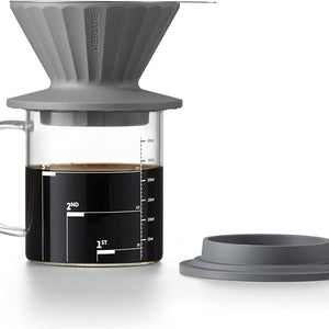 Portable Pour Over Coffee Maker Set with Stainless Steel Strainer - BPA Free Silicone, Dual Fine Mesh & Dishwasher Safe - About Brew