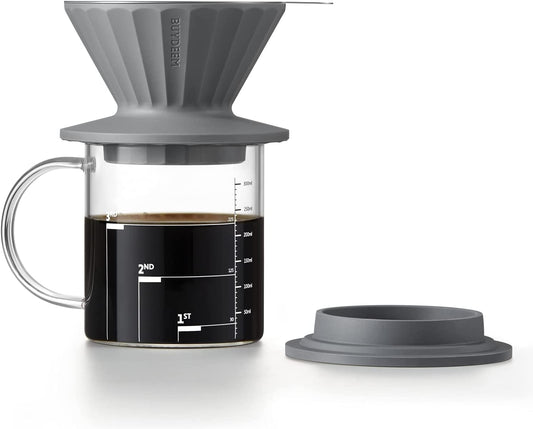 Portable Pour Over Coffee Maker Set with Stainless Steel Strainer - BPA Free Silicone, Dual Fine Mesh & Dishwasher Safe - About Brew