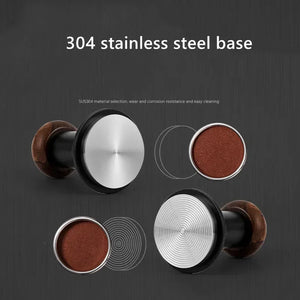 51/53/58mm Ergonomic Wooden Handle Coffee Tamper with Triple-Spring Constant Pressure - Stainless Steel Base - About Brew