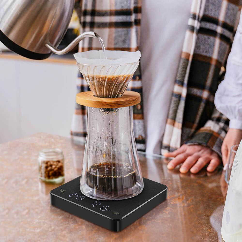 USB Charged Precision Coffee Scale with Timer & LED Screen - 6.6lbs/3kg Max, Multiple Units, Versatile Use - About Brew