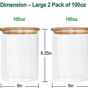 Large Borosilicate Glass Canisters with Acacia Wood Lids 100oz - Set of 2 Airtight Food Storage Containers - About Brew