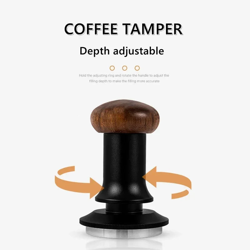 51/53/58mm Ergonomic Wooden Handle Coffee Tamper with Triple-Spring Constant Pressure - Stainless Steel Base - About Brew