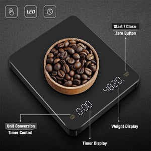 USB Charged Precision Coffee Scale with Timer & LED Screen - 6.6lbs/3kg Max, Multiple Units, Versatile Use - About Brew